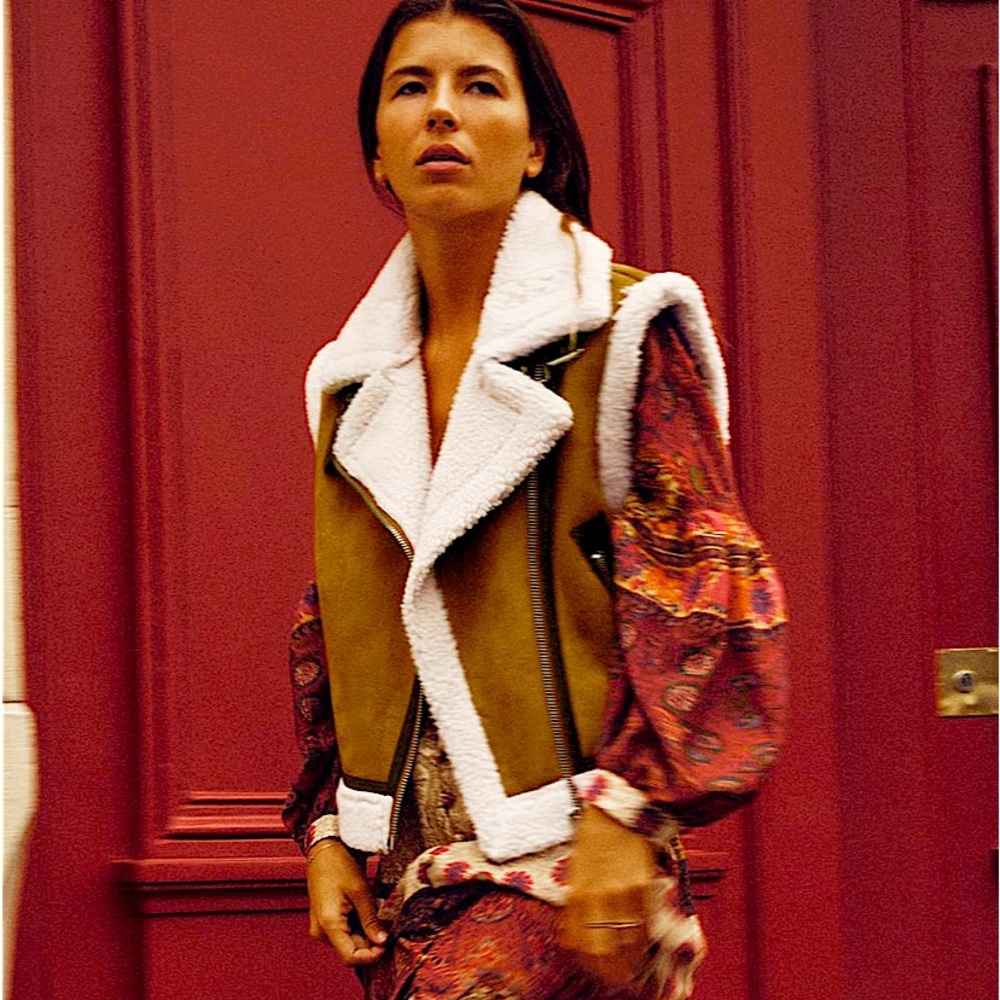 Zara Faux Shearling Cropped Zip Vest